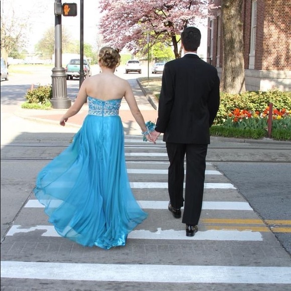 Blue & Silver Jeweled Prom Dress - Picture 3 of 6